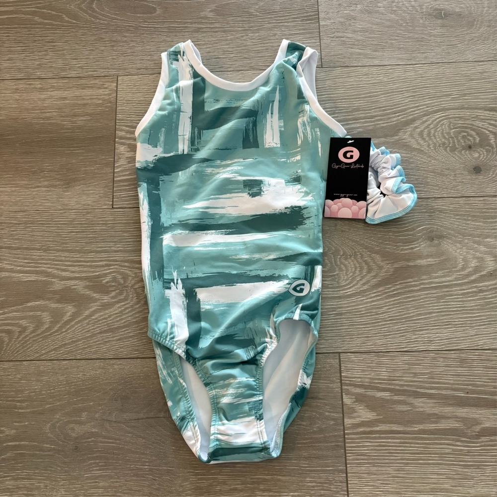 Gym Gear Leotards Girls Teal White Abstract Gymnastics Leotard Child Large 10